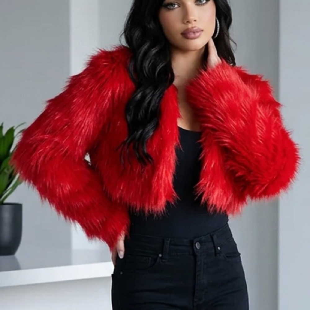 GENERATION KISS, DOLLS KILL Y2K Red Faux Fur Cropped Shrug Size Small NWOT - Picture 2 of 5